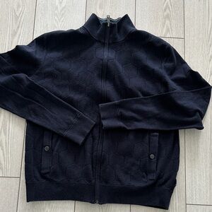 Ted Baker Men's Navy Hexagon Zip-Up Sweater